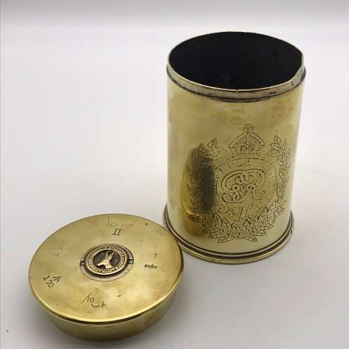 WW1 - POW/Trench Art `Royal Engineers` Brass Shell Container