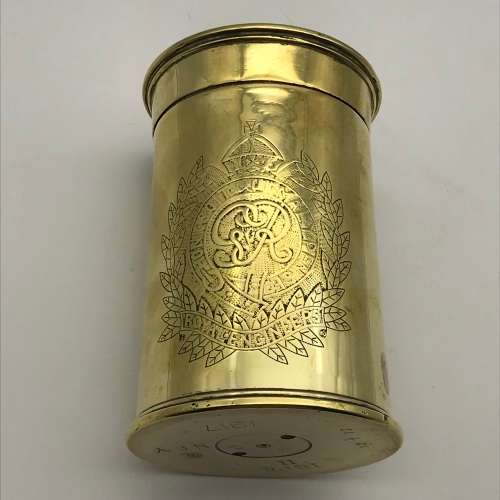 WW1 - POW/Trench Art `Royal Engineers` Brass Shell Container