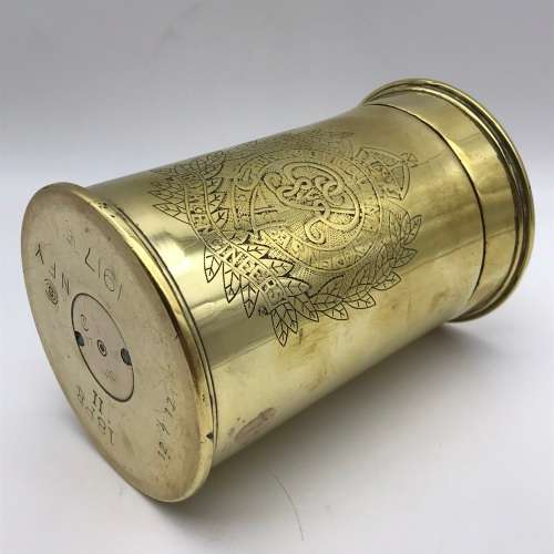 WW1 - POW/Trench Art `Royal Engineers` Brass Shell Container
