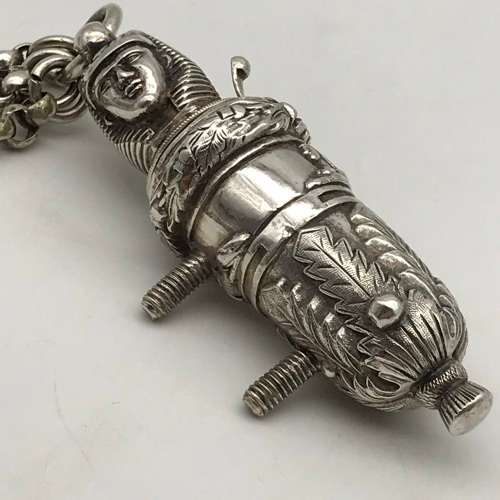 Victorian Solid Silver `Cameronians` Cross Belt Boss, Chains & Whistle (Scottish Rifles)