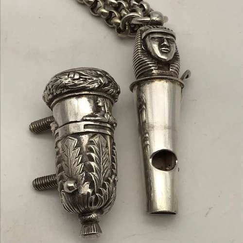 Victorian Solid Silver `Cameronians` Cross Belt Boss, Chains & Whistle (Scottish Rifles)