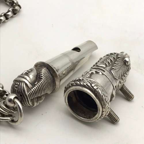 Victorian Solid Silver `Cameronians` Cross Belt Boss, Chains & Whistle (Scottish Rifles)