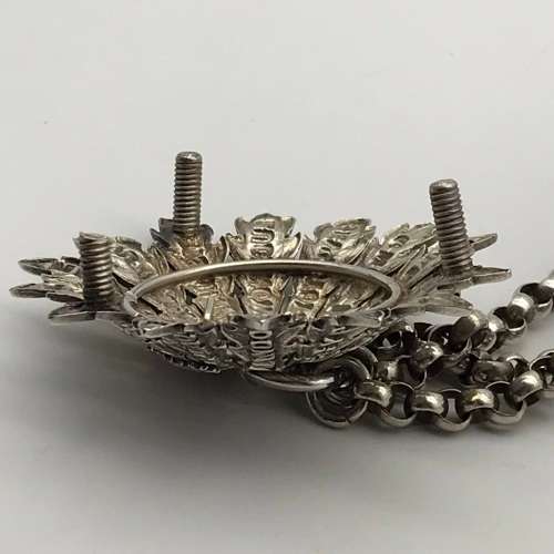Victorian Solid Silver `Cameronians` Cross Belt Boss, Chains & Whistle (Scottish Rifles)