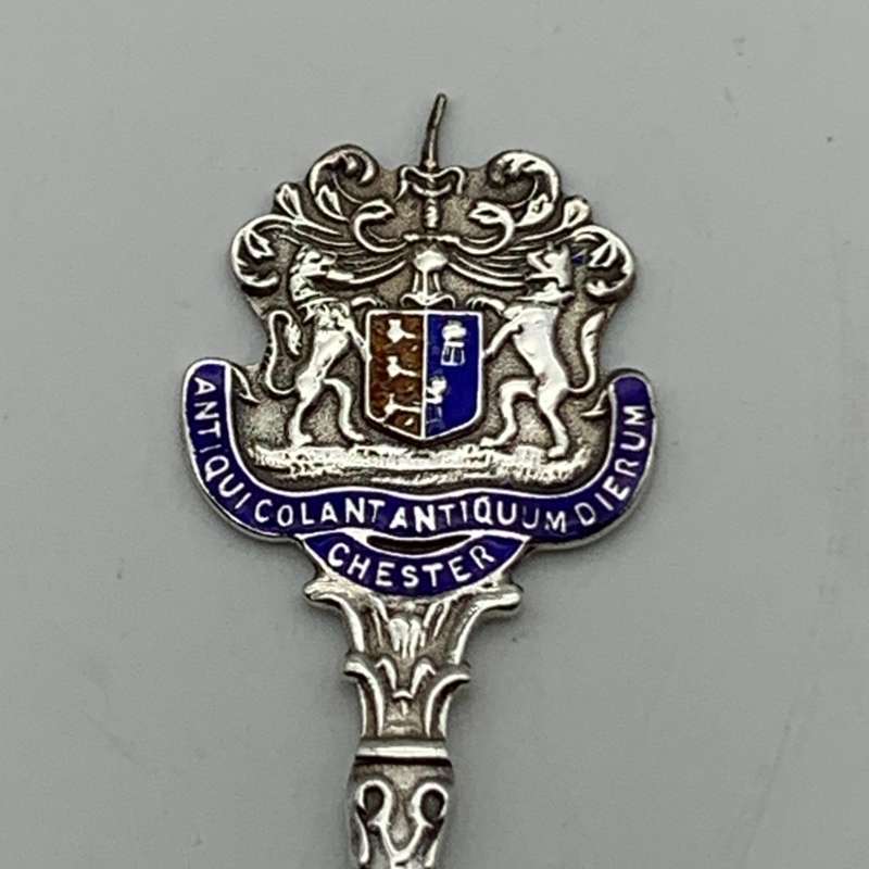 Early Solid Silver & Enamel `Chester` Souvenir Spoon