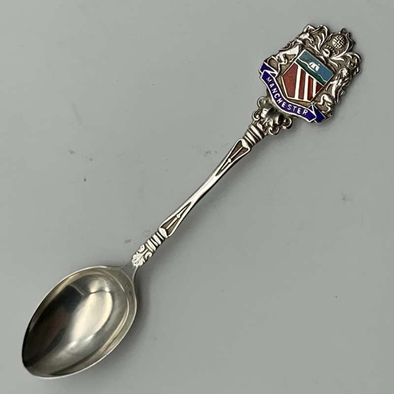 Early Solid Silver & Enamel `Manchester` Souvenir Spoon