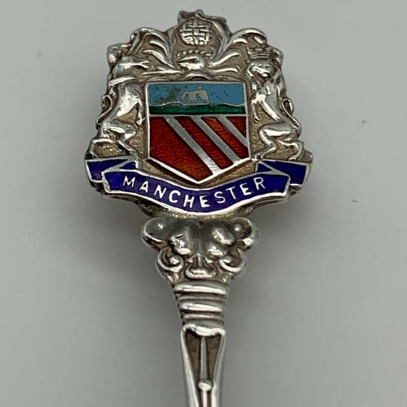 Early Solid Silver & Enamel `Manchester` Souvenir Spoon