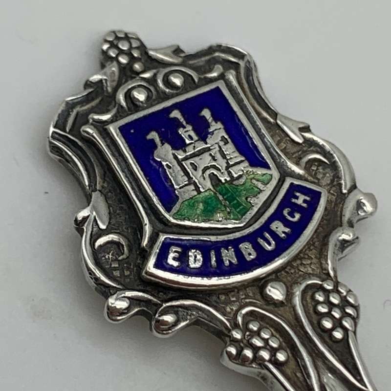 Early Solid Silver & Enamel `Edinburgh` Souvenir Spoon