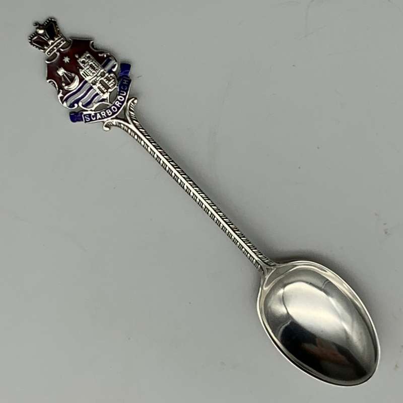 Early Solid Silver & Enamel `Scarborough` Souvenir Spoon