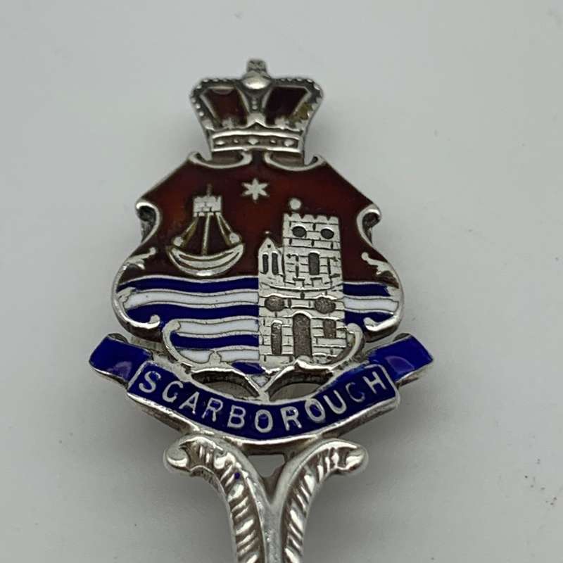 Early Solid Silver & Enamel `Scarborough` Souvenir Spoon