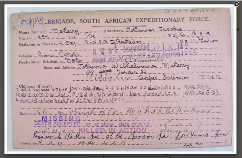 Natal 1906 Medal `J.J. Maherry` (Natal Rangers) (K.I.A. Deville Wood)