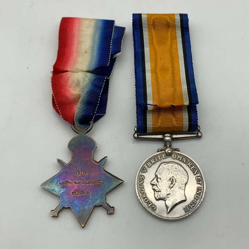 WW1 - 'K.I.A.' Medals to 'C. SJT. W.P. BURNETT' (Wiltshire Reg.)