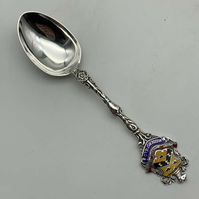 Antique Solid Silver 'Huddersfield' Enamelled Spoon (1908)