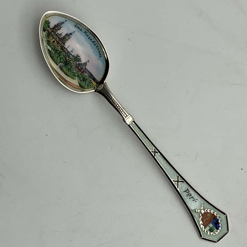Silver & Enamel 'Lima - Plaza de Armas' Souvenir Spoon