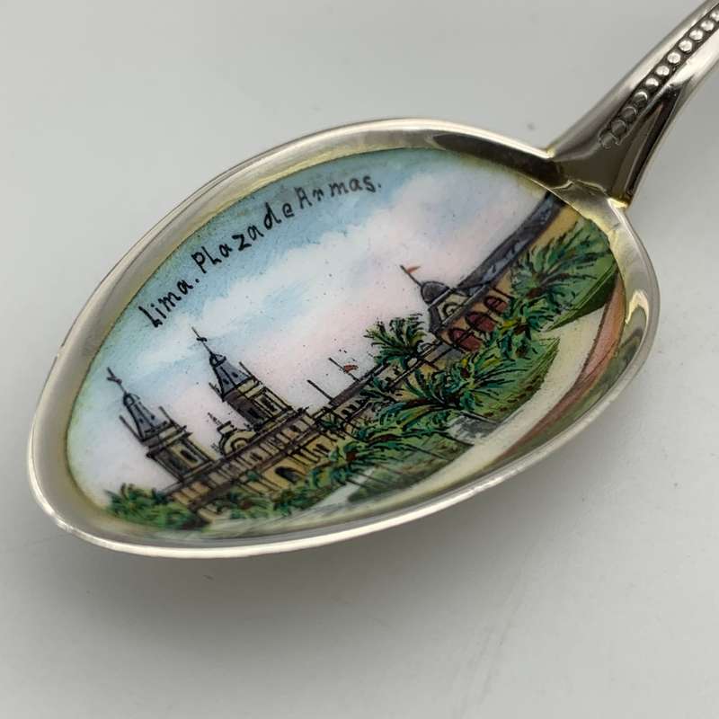 Silver & Enamel 'Lima - Plaza de Armas' Souvenir Spoon