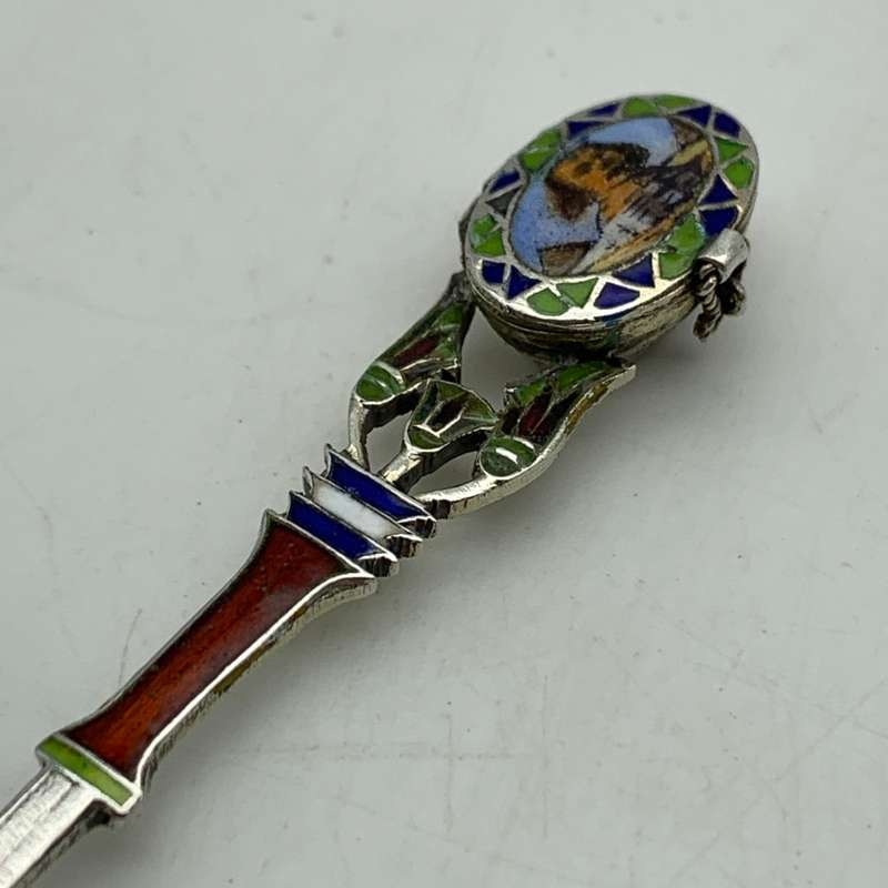 Silver & Enamel 'Egyptian' Souvenir Spoon (Hidden Basket)
