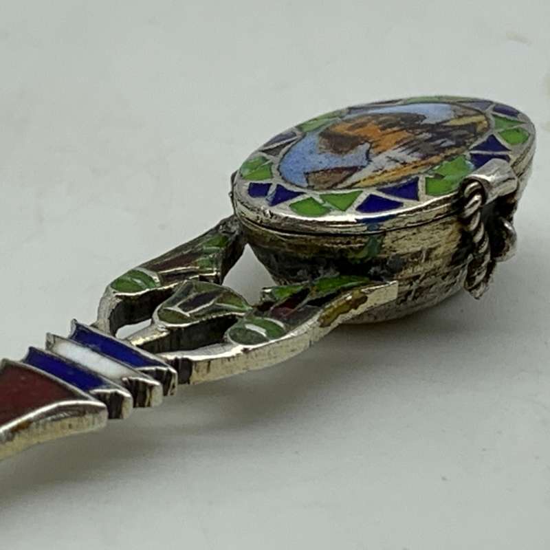 Silver & Enamel 'Egyptian' Souvenir Spoon (Hidden Basket)