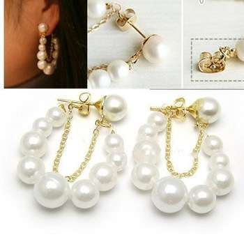 FAUX PEARL HOOPED EARRINGS