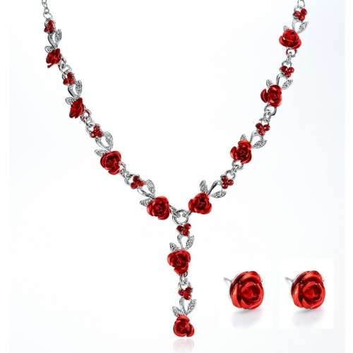 ***EXQUISITE*** WEDDING SET WITH RED ROSES AND CRYSTALS