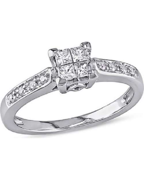 Natural White Princess Cut Diamonds 0.40 Tcw I1 Clarity 10Kt White Gold Ring at Free Shipping