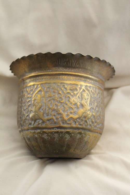 Tibetan hand hammered brass incense bowl