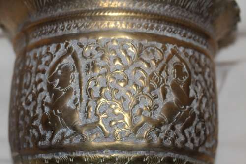 Tibetan hand hammered brass incense bowl