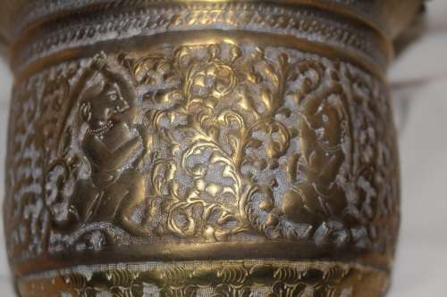 Tibetan hand hammered brass incense bowl