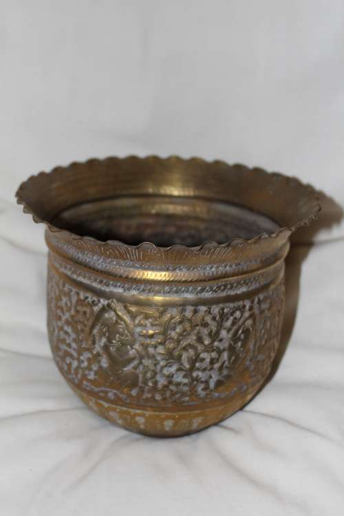 Tibetan hand hammered brass incense bowl
