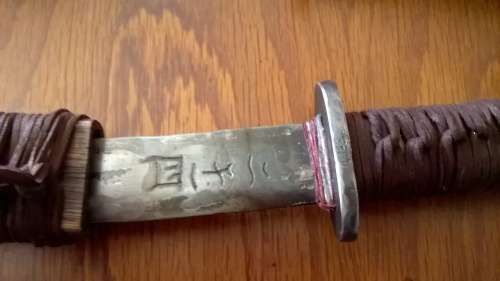 Matched pair of Oak Sheethed Hand Forged and Acid etched Tanto's (each 40cm long)