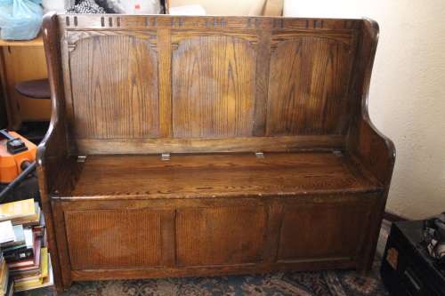 Vintage Rhodesian Solid Oak Monks Bench dated 1952