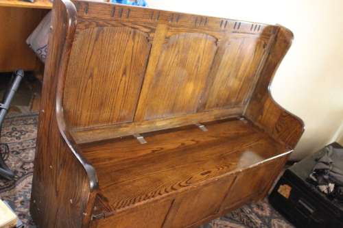 Vintage Rhodesian Solid Oak Monks Bench dated 1952