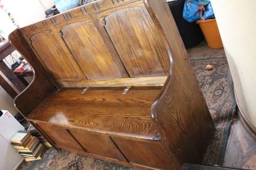 Vintage Rhodesian Solid Oak Monks Bench dated 1952