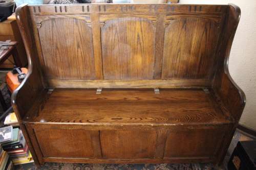 Vintage Rhodesian Solid Oak Monks Bench dated 1952