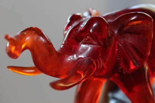 GORGEOUS CHINESE HAND CARVED AMBER ELEPHANT ON CARVED WOODEN BASE CIRCA 1940s 13.5CM LONG