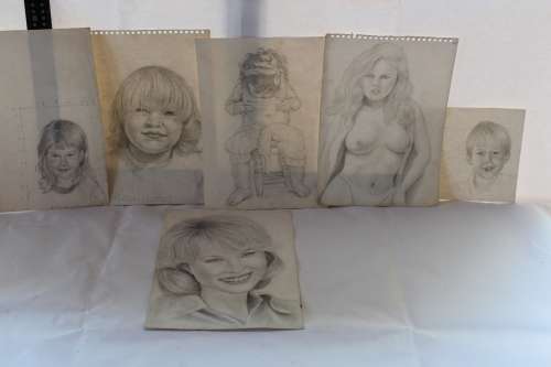 WOW!1990s SET OF SIX ORIGINAL GARTH COCKBURN GRAPHITE SKETCHES FROM HIS COLLECTION POSTHUMUS SALE