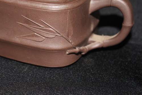 EXQUISITE ANTIQUE HAND MADE ORIENTAL BAMBOO STYLED CLAY TEAPOT WITH MAKERS MARKS