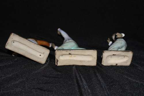 RARE SET OF 3 VINTAGE HAND MADE CHINESE TAI CHI ENAMEL GLAZED CERAMIC FIGURES