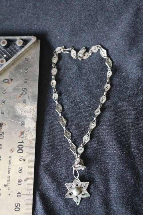 ANTIQUE HANDMADE 1800'S ARABIC SILVER FILIGREE CHOKER NECKLACE