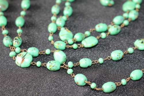 ANTIQUE ART DECO HAND BLOWN MURANO GLASS NECKLACE 60CM LONG CIRCA 1920s