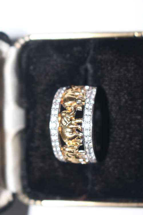 STERLING AND 14K GOLD CLAD ORIGINAL TOVA, DIAMONIQUE, ELEPHANT RING 8.95GRAMS