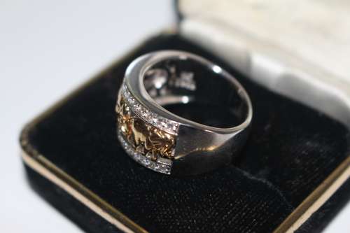 STERLING AND 14K GOLD CLAD ORIGINAL TOVA, DIAMONIQUE, ELEPHANT RING 8.95GRAMS