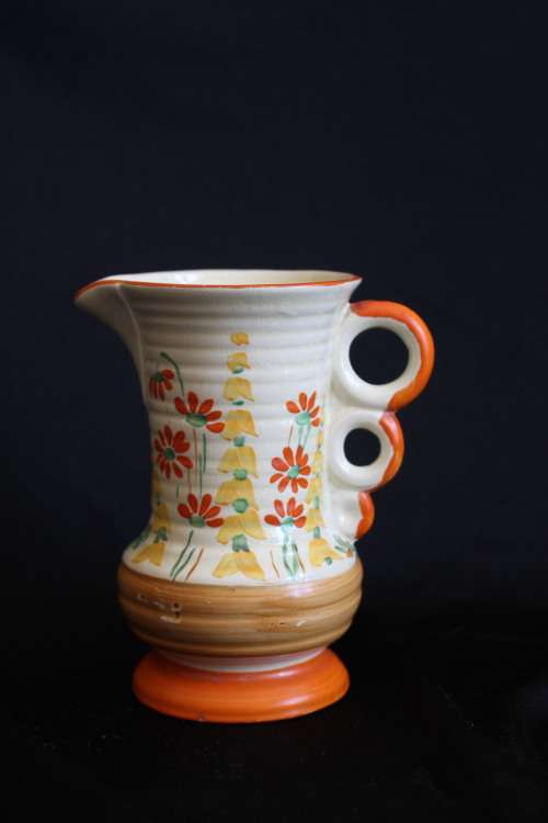 Beautiful Hand Painted, Art Deco, Wade Heath, Floral Water pitcher vase 13.5cm tall