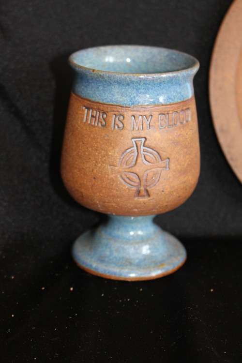 Hand Made Vintage Holy Communion Chalice and Paten set signed "Down to Earth" 11cm tall