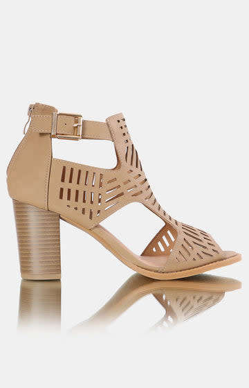 LADIES BLOCK HEEL SANDALS - TAUPE