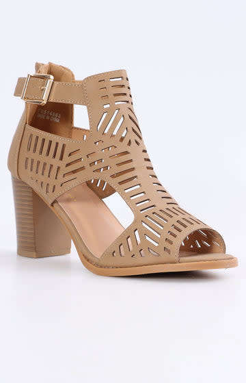 LADIES BLOCK HEEL SANDALS - TAUPE