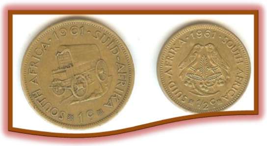 1961 1 ONE CENT AND 1/2 HALF CENT - VAN RIEBEECK
