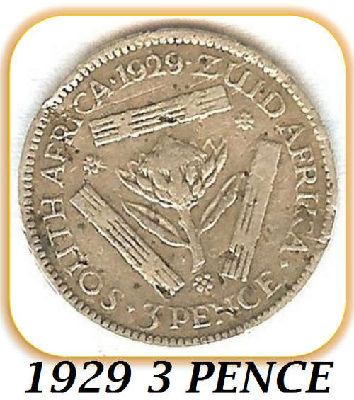 Bargain!!! 1929 3d Tickey : The Silver Threepence (South Africa) - As per scan