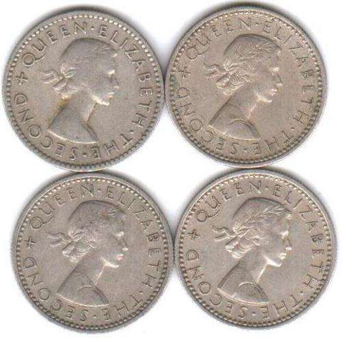 1955 Sixpence * Rhodesia and Nyasaland - Low Mintage 400K, as per scan, plus 2 x 1957, 1 x 1962 