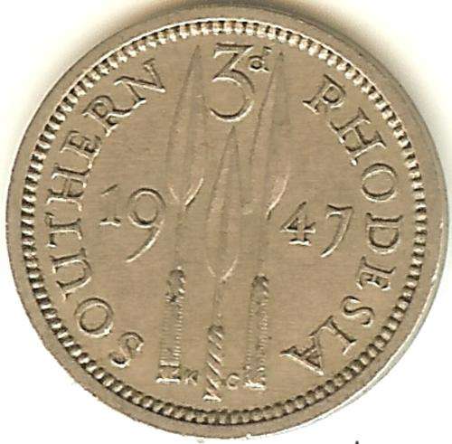 1947 3 Pence 3d, Southern Rhodesia - *Scarce* - As per scan