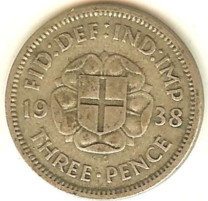 1938 3d Three Pence ** George VI ** .50 Silver ** Great Britain ** As per scan