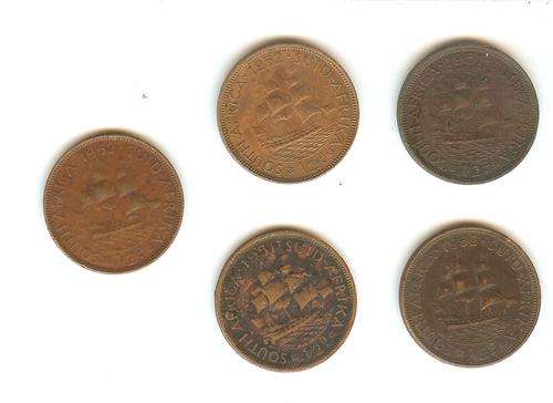 Bargain!!! 5 X 1/2d HALFPENNY, 2 x 1951, 3 x 1952 : South Africa - one bid for all